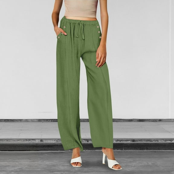 IDALL Linen Pants Women Petite Pants Women Spring Summer Fall Plus Size Loose Cotton And Linen Casual Pants Lounge Pants Women Plus Size Pants Green 2XL