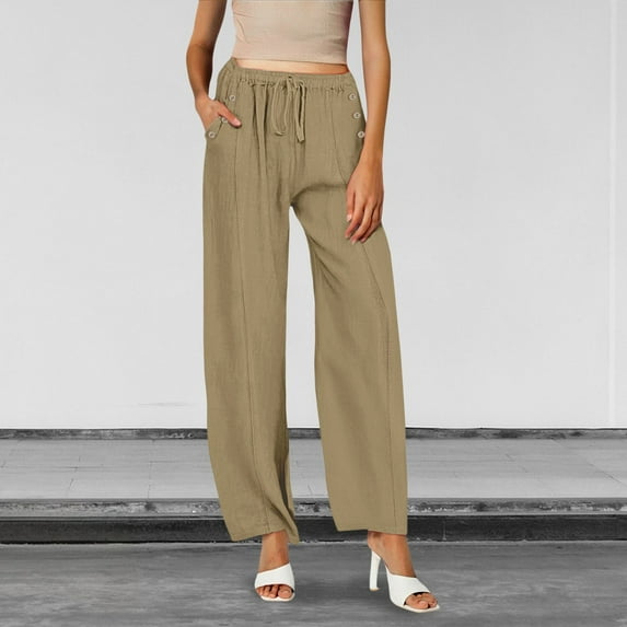 IDALL Linen Pants Women Petite Pants Women Spring Summer Fall Plus Size Loose Cotton And Linen Casual Pants Lounge Pants Women Plus Size Pants Khaki M