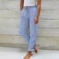 thumbnail image 1 of IDALL Linen Pants Women Petite Pants Women Summer Striped Linen And Cotton Loose Straight Leg Pants Lounge Pants Women Baggy Pants Blue L, 1 of 4