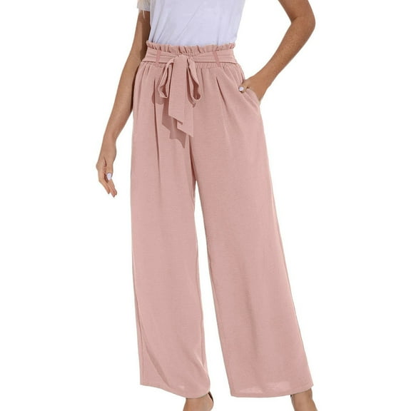 IDALL Linen Pants Women Petite Pants Women Wide Leg Pants With Pockets Lightweight High Waisted Palazzo Adjustable Tie Knot Flowy Trousers Lounge Pants Women Summer Pants Red 1 S