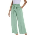 thumbnail image 1 of IDALL Linen Pants Women Petite Pants Women Wide Leg Pants With Pockets Lightweight High Waisted Palazzo Adjustable Tie Knot Flowy Trousers Lounge Pants Women Summer Pants Blue 2 M, 1 of 6