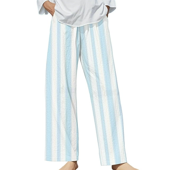 IDALL Linen Pants Women Wide Leg Pants Woman Baggy Pants Lounge Pants Women Women Non Pocket Floral Cotton Linen Casual Pants Women'S Pants Sky Blue S