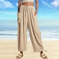 thumbnail image 1 of IDALL Linen Pants Women Wide Leg Pants Woman LILLUSORY Women‘s Linen Wide Leg Pants 2023 Casual Loose Lightweigt Beach Palazzo Harem Pants Baleaf Pants Women Baggy Pants Beige L, 1 of 4