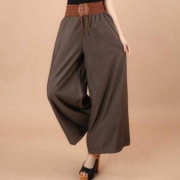 IDALL Linen Pants Women Wide Leg Pants Woman Loose Summer Thin Pants Large Size Casual Pants For Foreign Trade Women Big Feet Loose Pants Lounge Pants Women Plus Size Pants Coffee A