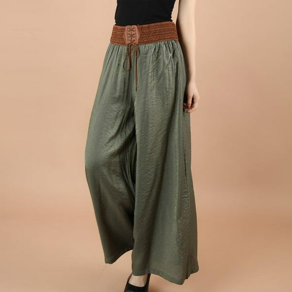 IDALL Linen Pants Women Wide Leg Pants Woman Loose Summer Thin Pants Large Size Casual Pants For Foreign Trade Women Big Feet Loose Pants Lounge Pants Women Plus Size Pants Army Green A