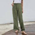 thumbnail image 1 of IDALL Linen Pants Women Wide Leg Pants Woman Plus Size Solid Tightness Trousers Pocket Casual Pants Baggy Pants Plus Size Pants Army Green L, 1 of 4