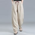 thumbnail image 1 of IDALL Linen Pants Women Wide Leg Pants Woman Women Casual Cotton Linen Baggy Pants With Elastic Waist Relax Fit Trouser Lounge Pants Women Summer Pants Beige L, 1 of 3