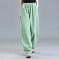 thumbnail image 1 of IDALL Linen Pants Women Wide Leg Pants Woman Women Casual Cotton Linen Baggy Pants With Elastic Waist Relax Fit Trouser Lounge Pants Women Summer Pants Green L, 1 of 3