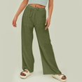 thumbnail image 1 of IDALL Linen Pants Women Wide Leg Pants Woman Women Cotton Summer Wide Leg Casual Loose Drawstring High Waist Palazzo Pants Trousers With Pockets Lounge Pants Women Summer Pants Army Green L, 1 of 6