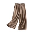 thumbnail image 1 of IDALL Linen Pants Women Wide Leg Pants Woman Women Fashion Solid Color Cotton Flax Elastic Long Pants Beach Leisure Trousers Lounge Pants Women Baggy Pants Coffee 2XL, 1 of 5