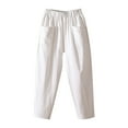 thumbnail image 1 of IDALL Linen Pants Women Wide Leg Pants Woman Women Fashion Solid Color Cotton Flax Elastic Long Pants Beach Leisure Trousers Lounge Pants Women High Waisted Pants White M, 1 of 3