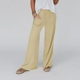 thumbnail image 1 of IDALL Linen Pants Women Wide Leg Pants Woman Women Linen Summer Palazzo Pants Flowy Wide Leg Beach Casual Pant Trousers With Pockets Lounge Pants Women Baggy Pants Khaki L, 1 of 7