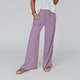 thumbnail image 1 of IDALL Linen Pants Women Wide Leg Pants Woman Women Linen Summer Palazzo Pants Flowy Wide Leg Beach Casual Pant Trousers With Pockets Lounge Pants Women Baggy Pants Purple L, 1 of 7