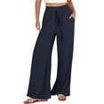 thumbnail image 1 of IDALL Linen Pants Women Wide Leg Pants Woman Women Solid Color Cotton And Linen Patchwork Pockets With Elastic Waist Casual Pants Baleaf Pants Women Summer Pants Dark Blue 2XL, 1 of 4
