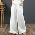 thumbnail image 1 of IDALL Linen Pants Women Wide Leg Pants Woman Women Summer High Waisted Cotton Palazzo Pants Wide Leg Long Pant Trousers With Pocket Beach Pants Plus Size Pants White S, 1 of 4