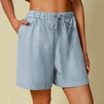 thumbnail image 1 of IDALL Linen Shorts Running Shorts Women Casual Solid High Waist Cotton And Linen Shorts Womens Elastic Waist Summer Shorts Spandex Shorts Women Summer Shorts Light Blue S, 1 of 9