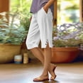thumbnail image 1 of IDALL Linen Shorts Running Shorts Women's Fashionable Casual Button Slit With Pocket Cotton Linen Loose Shorts Spandex Shorts Women Summer Shorts White 2XL, 1 of 5