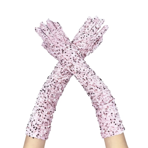 IDALL Long Sequins Fingerless Gloves Sparkly Elbow Length Arm Sleeves for Costume Rave Party Performances Pink One Size