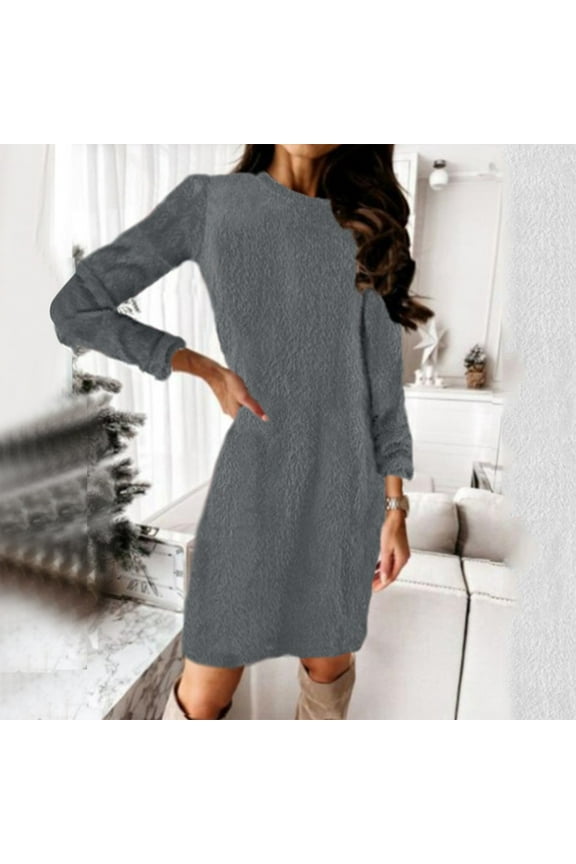 Long Sleeve Dress,Petite Dresses Women's Sweater Jumper Dress Short Mini Dress Long Sleeve Solid Color Patchwork Elegant Dresses,Womens Dresses,Casual Dresses for Women Gray Dress M
