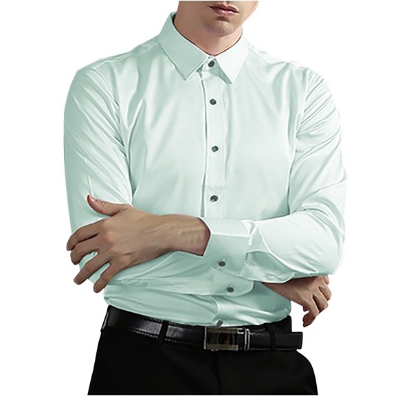 IDALL Long Sleeve Shirts for Men Dress Shirts for Men Mens Shirts Non Ironing Elastic Long Sleeved Shirt Long Sleeved Lapel Button Shirt Shirt Comfort Colors Tshirt Mint Green XL