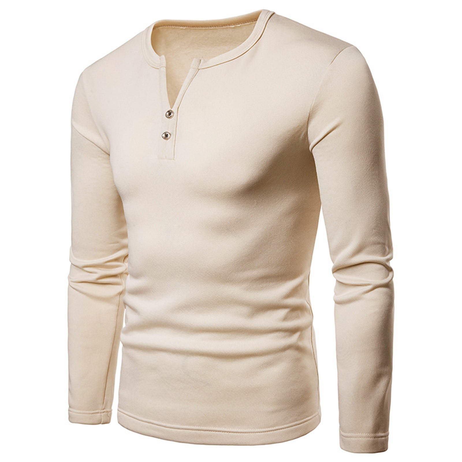 IDALL Long Sleeve Shirts for Men V Neck T Shirts Men Blouses & Button-Down Shirts Autumn And Winter Multi Button V Neck Design Long Sleeve Pajamas T Shirt Mens Shirts Beige S