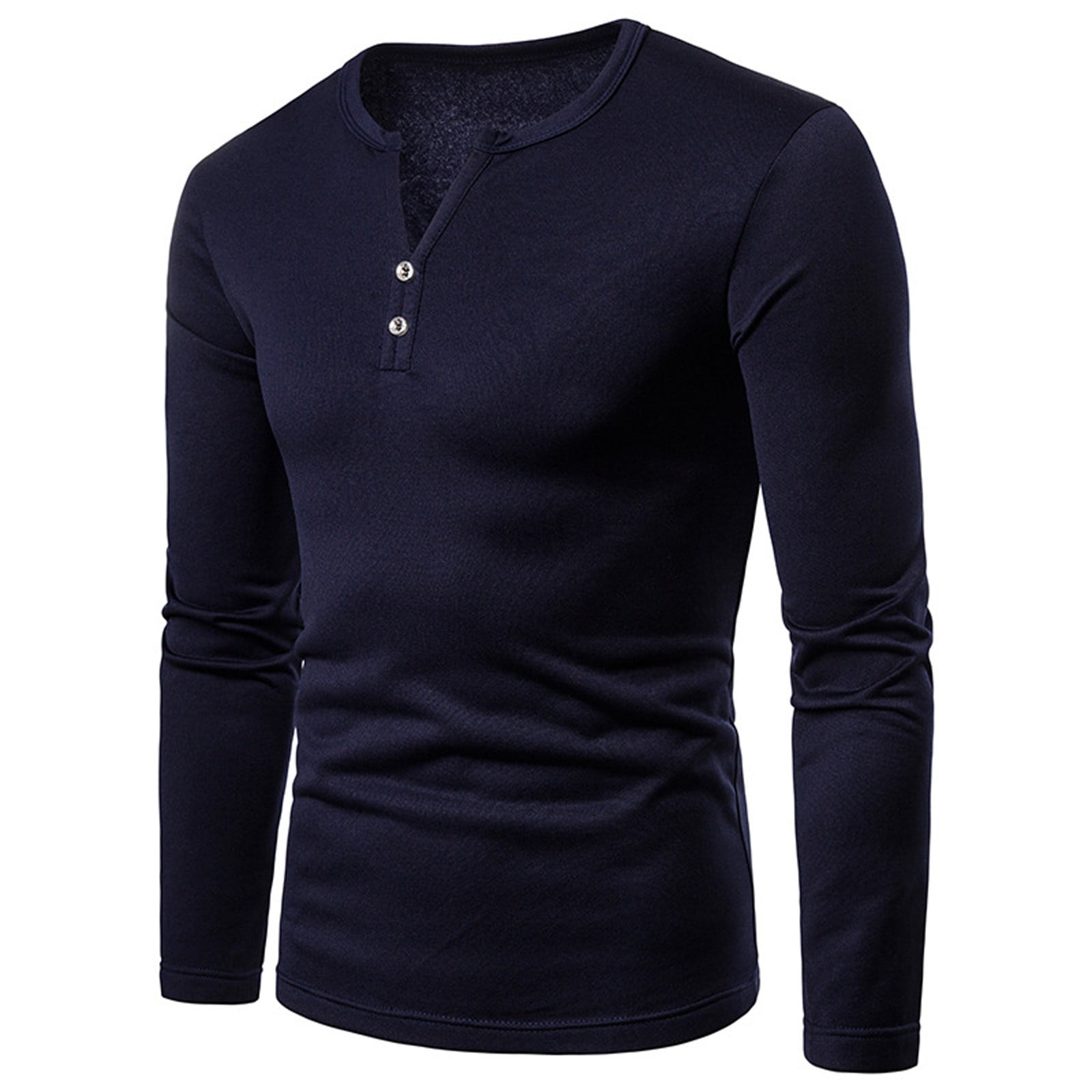 IDALL Long Sleeve Shirts for Men V Neck T Shirts Men Blouses & Button-Down Shirts Autumn And Winter Multi Button V Neck Design Long Sleeve Pajamas T Shirt Mens Shirts Navy S
