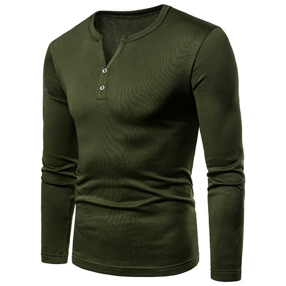 IDALL Long Sleeve Shirts for Men V Neck T Shirts Men Blouses & Button-Down Shirts Autumn And Winter Multi Button V Neck Design Long Sleeve Pajamas T Shirt Mens Shirts Army Green 2Xl