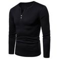 thumbnail image 1 of IDALL Long Sleeve Shirts for Men V Neck T Shirts Men Blouses & Button-Down Shirts Autumn And Winter Multi Button V Neck Design Long Sleeve Pajamas T Shirt Mens Shirts Black Xl, 1 of 5