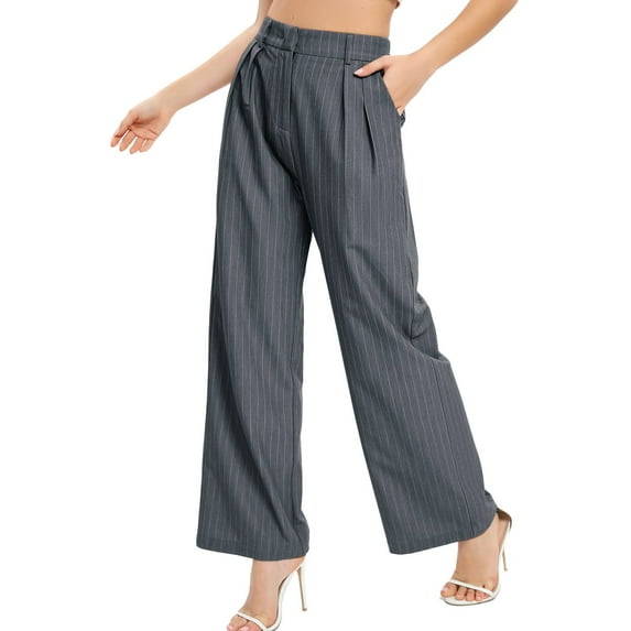 IDALL Lounge Pants Women Wide Leg Pants Woman Wide Leg Pants High Elastic Waisted In The Back Business Work Trousers Long Straight Suit Pants High Waisted Pants Baggy Pants Dark Gray L
