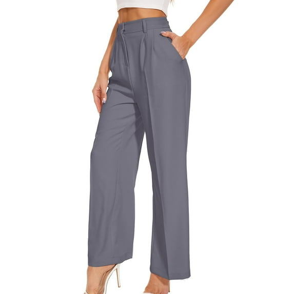 IDALL Lounge Pants Women Wide Leg Pants Woman Wide Leg Pants High Elastic Waisted In The Back Business Work Trousers Long Straight Suit Pants High Waisted Pants Baggy Pants Gray S