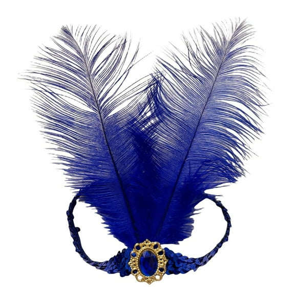 IDALL Sequins Feather Headpiece Headband 1920s Carnival Party Headwear for Women Dark Blue One Size