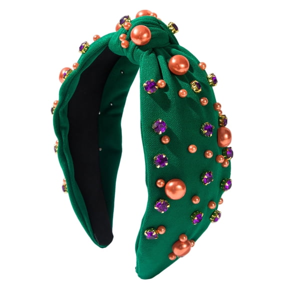 IDALL Mardi Gras Headband for Women, Sparkling Crystal and Pearl Rhinestone Headband, Elegant Hair Accessories for Party, Wedding, Carnival, 2.75 Inch Wide Stretchable Z1 Green One Size