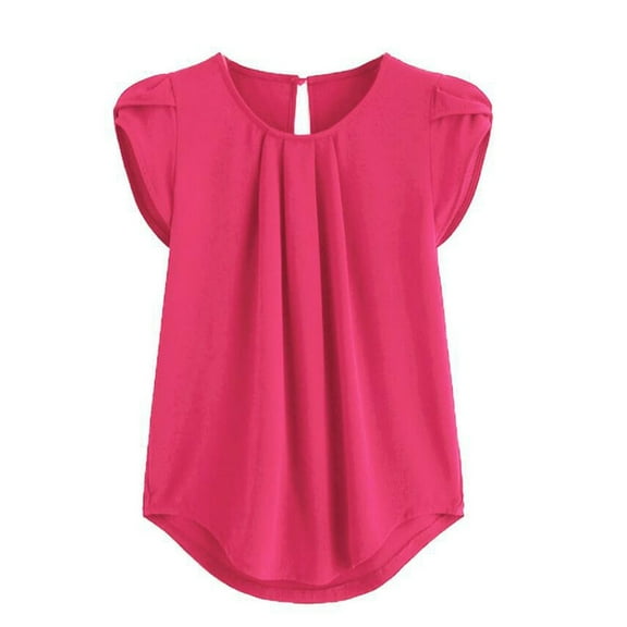 IDALL Maternity Tops Plus Size Tops Summer Tops Chiffon Solid Color Short Sleeve Round Neck Shirt Short Sleeve Blouse Women's Short Sleeve Tops Women's Tops Casual 1Pc Top Hot Pink 3Xl