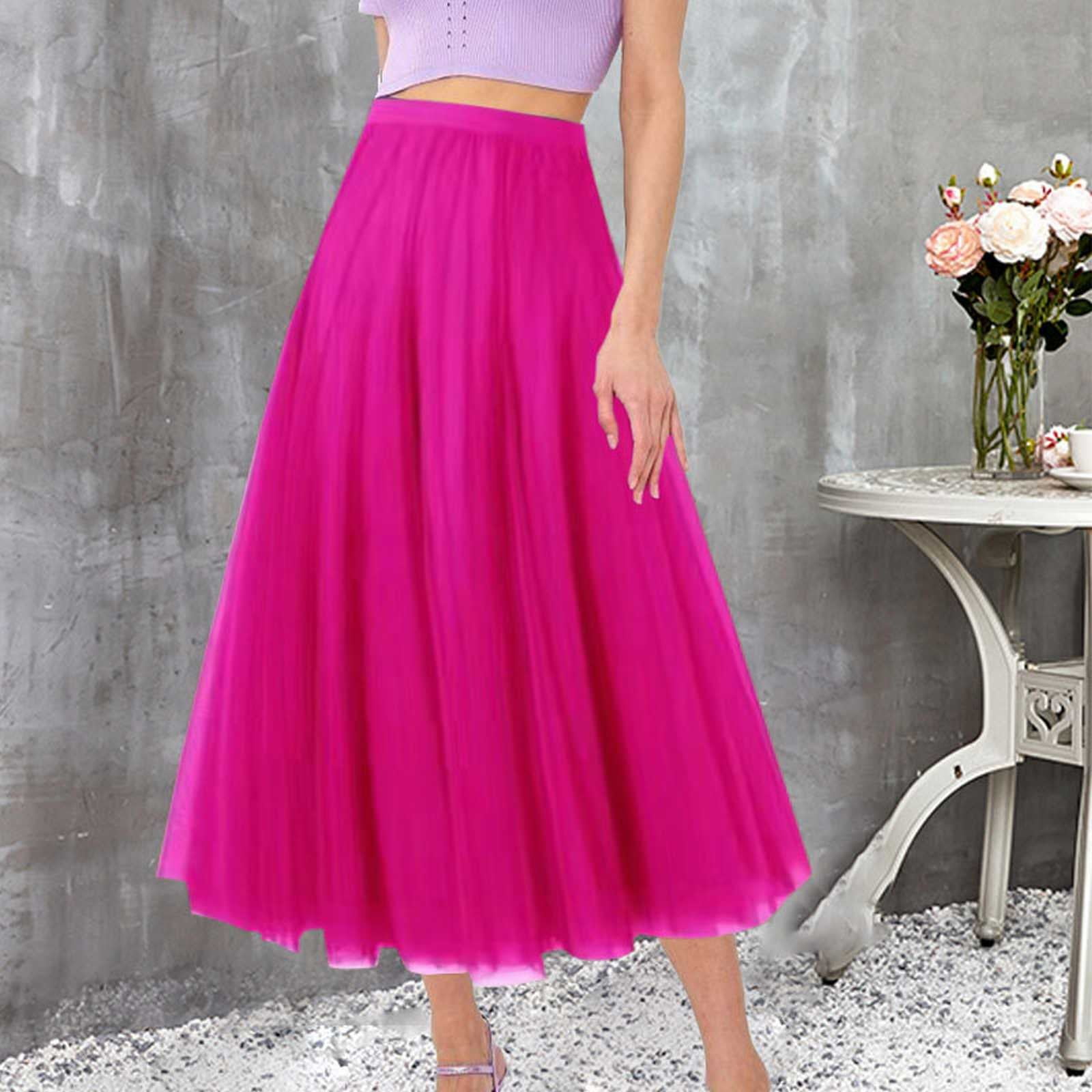 IDALL Maxi Skirt Pleated Skirts Women s Pleated Skirt Mesh Skirt Fairy Skirt Mid Length Long Skirt Dance Skirt Tulle Skirts Summer Skirts Flowy Skirt Sky Blue Dress S Walmart