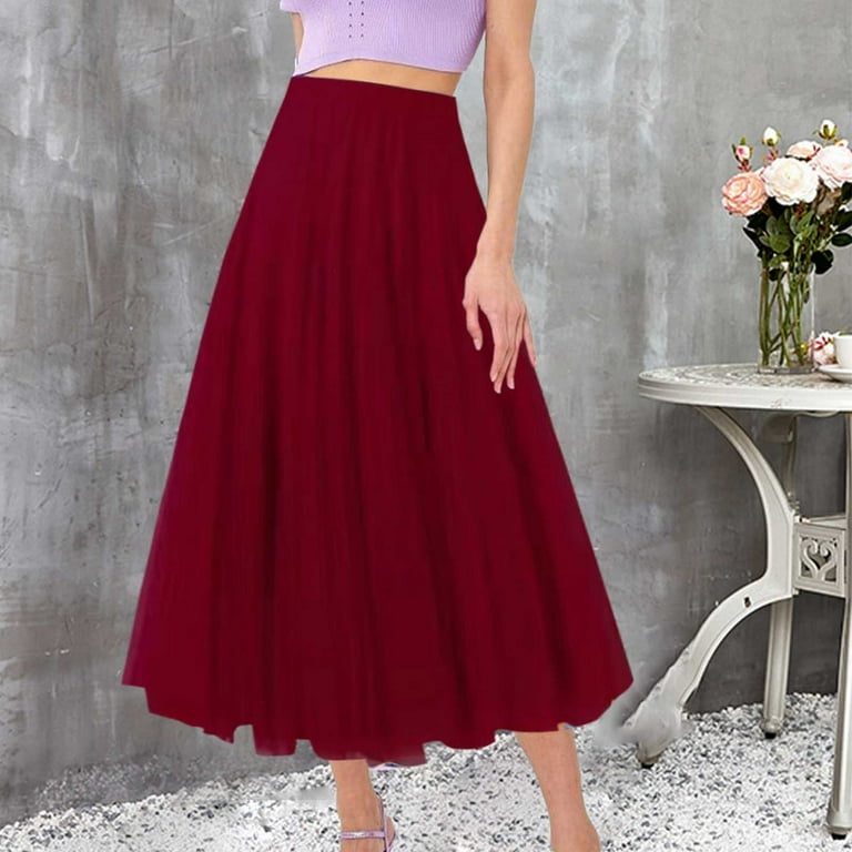 IDALL Maxi Skirt Pleated Skirts Women s Pleated Skirt Mesh Skirt Fairy Skirt Mid Length Long Skirt Dance Skirt Tulle Skirts Summer Skirts Flowy Skirt