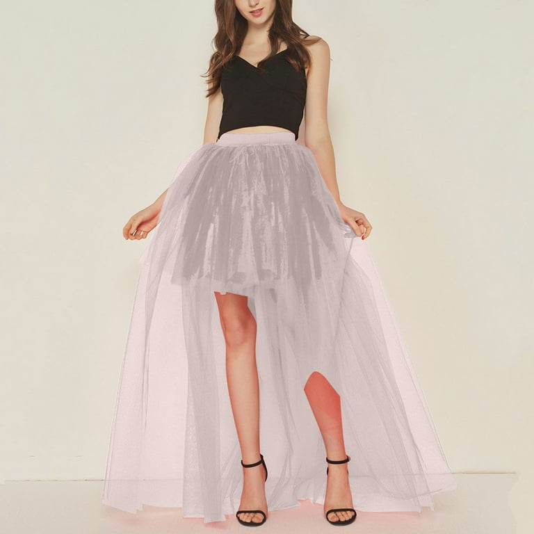 IDALL Maxi Skirt Tulle Skirts Women s Solid Color Swallowtail Irregular Mesh Short Front And Long Back Tutu Skirt Summer Skirts High Waisted Skirts Skirts for Women Pink Dress XL Walmart