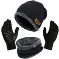 thumbnail image 1 of IDALL Mens Hats,Beret Hats Men Women Winter Hat Warmer Scarf Touchscreen Gloves Set Warmer Neck Thick Knit Hat Set Newsboy Cap Black, 1 of 2