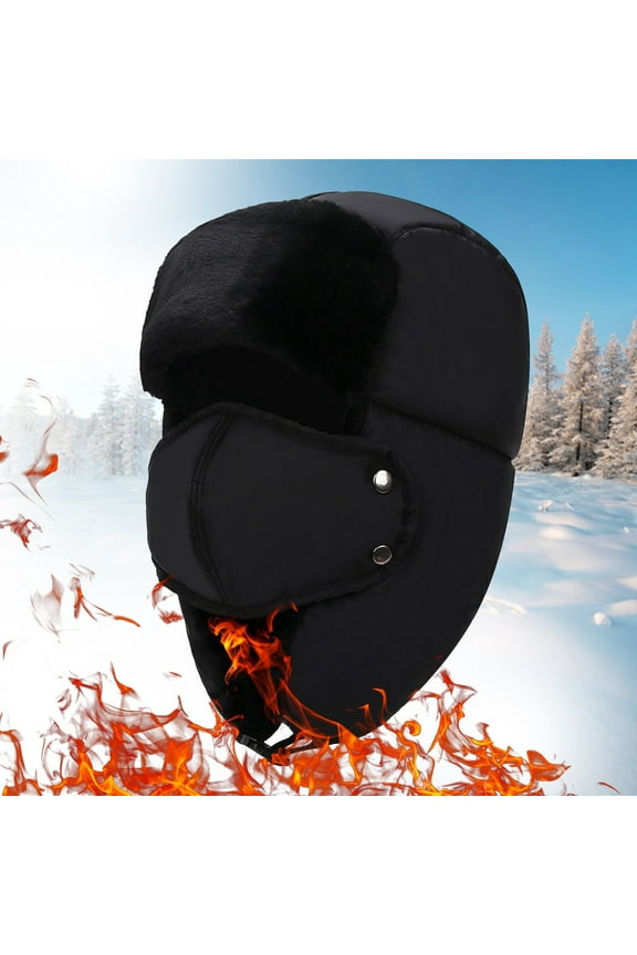 Mens Hats,Winter Hats Adult Winter Outdoor Solid Thicken Neck Protection And Windproof Warm Riding Hat Ushanka,Trapper Hat Black