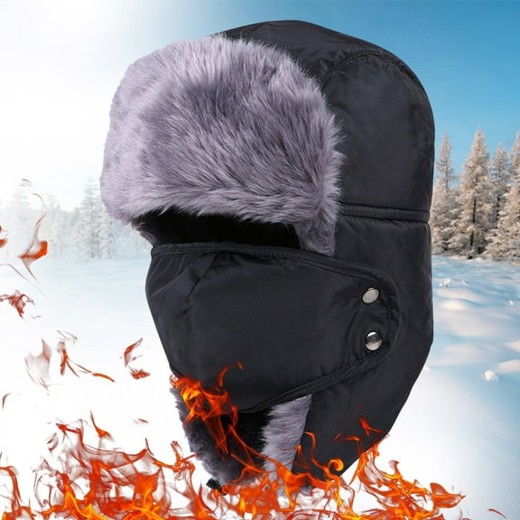 IDALL Mens Hats,Winter Hats Adult Winter Outdoor Solid Thicken Neck Protection And Windproof Warm Riding Hat Ushanka,Trapper Hat Black