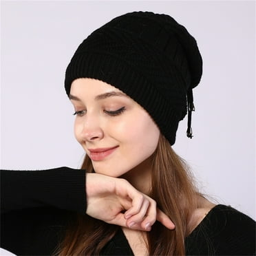 IDALL Mens Hats,Winter Hats Men And Women Winter Baotou Caps Plush Knitted Pullover Caps Neckwear Dual Purpose Knitted Wool Wind Proof Ear Protection Caps Ushanka,Trapper Hat Black