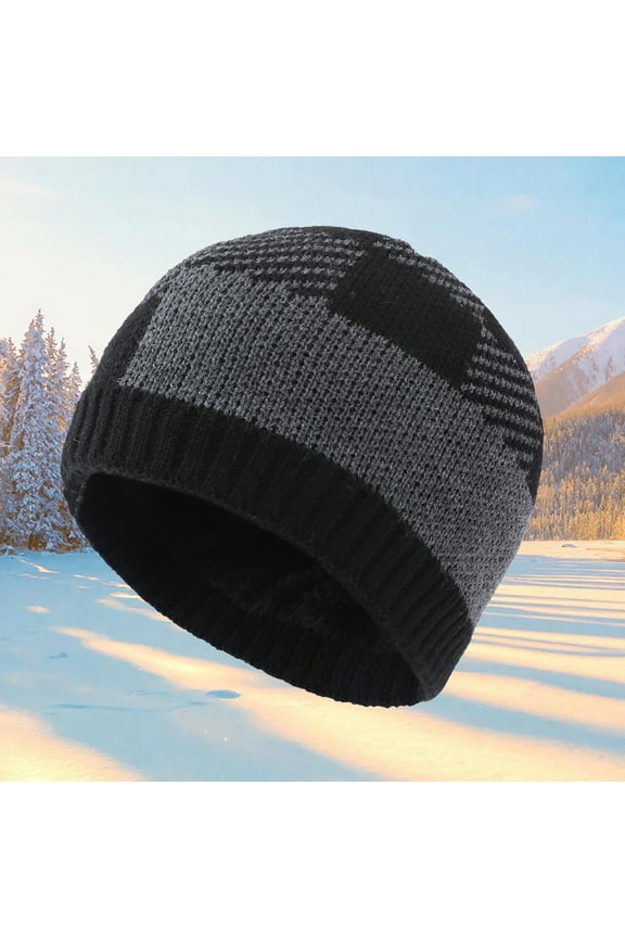 Mens Hats,Winter Hats Winter Fleece Warm Hat Plaid Knitted Hat Beanie Hat For Men & Women Ear Hat Thickened Outdoor Hat Ushanka,Trapper Hat Black
