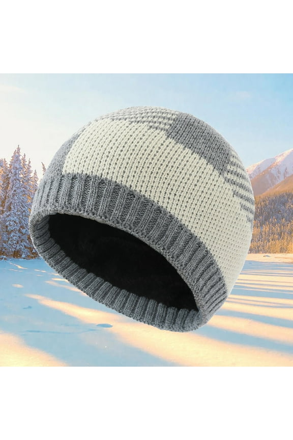 Mens Hats,Winter Hats Winter Fleece Warm Hat Plaid Knitted Hat Beanie Hat For Men & Women Ear Hat Thickened Outdoor Hat Ushanka,Trapper Hat Grey