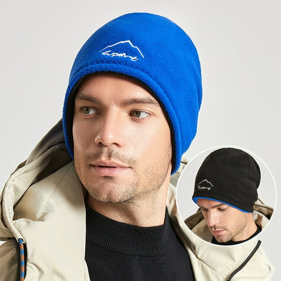 IDALL Mens Hats,Winter Hats Womens Mens Winter Cold Proof Ski Hat Outdoor Headgear Cap Polar Fleece Reversible Windproof Warm Cap Ushanka,Trapper Hat Blue