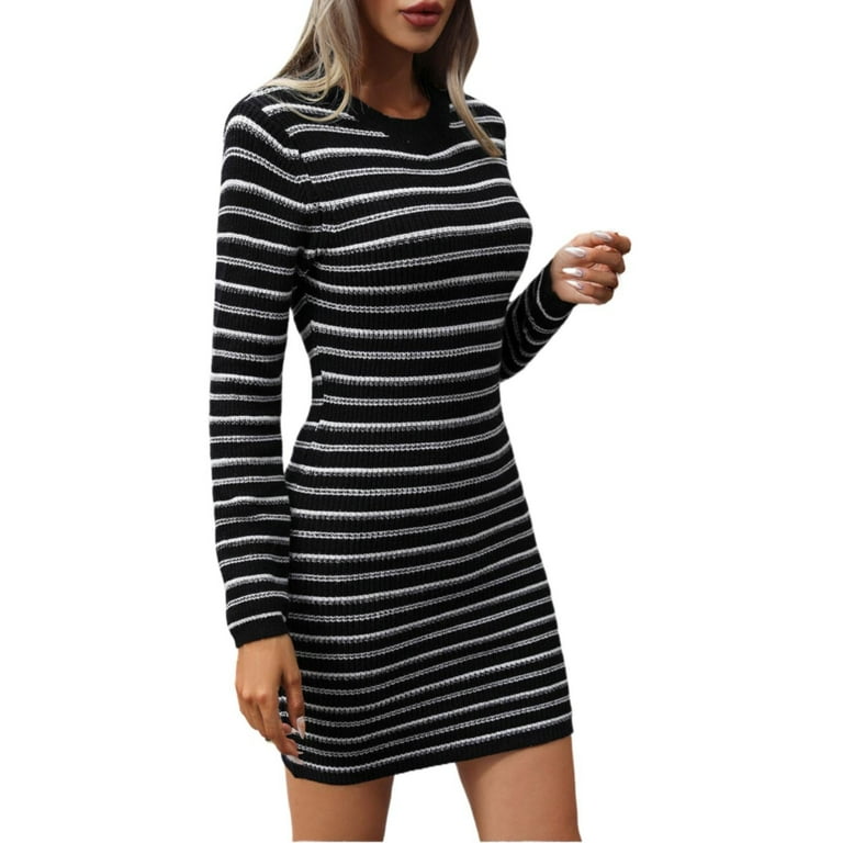Women's Long Sleeve Striped Bodycon Dress Women's Long Sleeve Striped Bodycon Dress