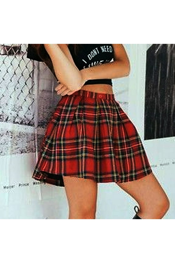 Mini Skirt,Pleated Skirts Girls Scotland Plaid Checks School Pleated Skirt Cotton Tartan Pencil Skirt,Summer Skirts,Plaid Skirt Red Dress S