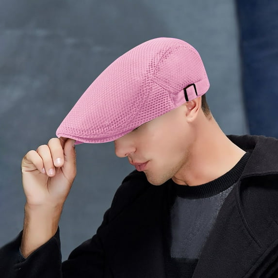 IDALL Newsboy Cap Beret Hats Men Breathable Mesh Summer Hat Newsboy Beret Cap Cabbie Flat Cap Peaky Blinders Hat Flat Cap Pink One Size