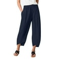 thumbnail image 1 of IDALL Petite Pants for Women Pants for Women Womens Daily Casual Eight Length Trousers Pockets Elastic Waist Solid Pants Women's Pants Flowy Shorts for Women Navy 2XL, 1 of 5