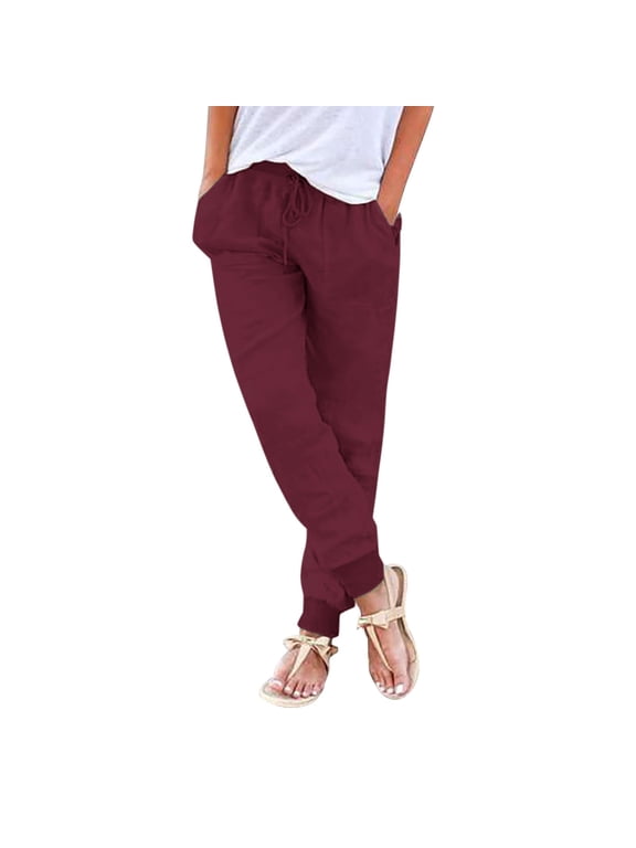Petite Pants for Women Pants for Women Womens Pants Drawstring Back Elastic Waist Pants Casual Trousers with Pockets Women's Pants Womens Pants Red 1 L