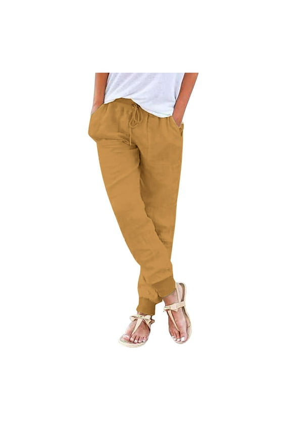 Petite Pants for Women Pants for Women Womens Pants Drawstring Back Elastic Waist Pants Casual Trousers with Pockets Women's Pants Womens Pants Yellow S