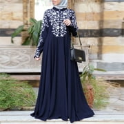 IDALL Plus Size Dresses,Maxi Dresses Women Muslim Dress Kaftan Arab Jilbab Abaya Islamic Lace Stitching Maxi Dress Long Sleeve Dress,Long Dresses,Womens Dresses Blue Dress L